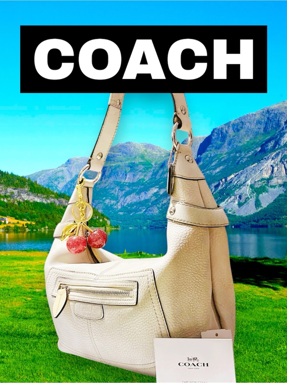 Vintage Coach soho schoder Bag Pebbled Leather Hobo Bag in Cream - Picture 7 of 17